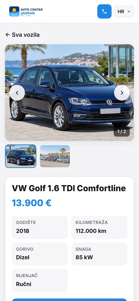 Primjer: stranica vozila na mobitelu