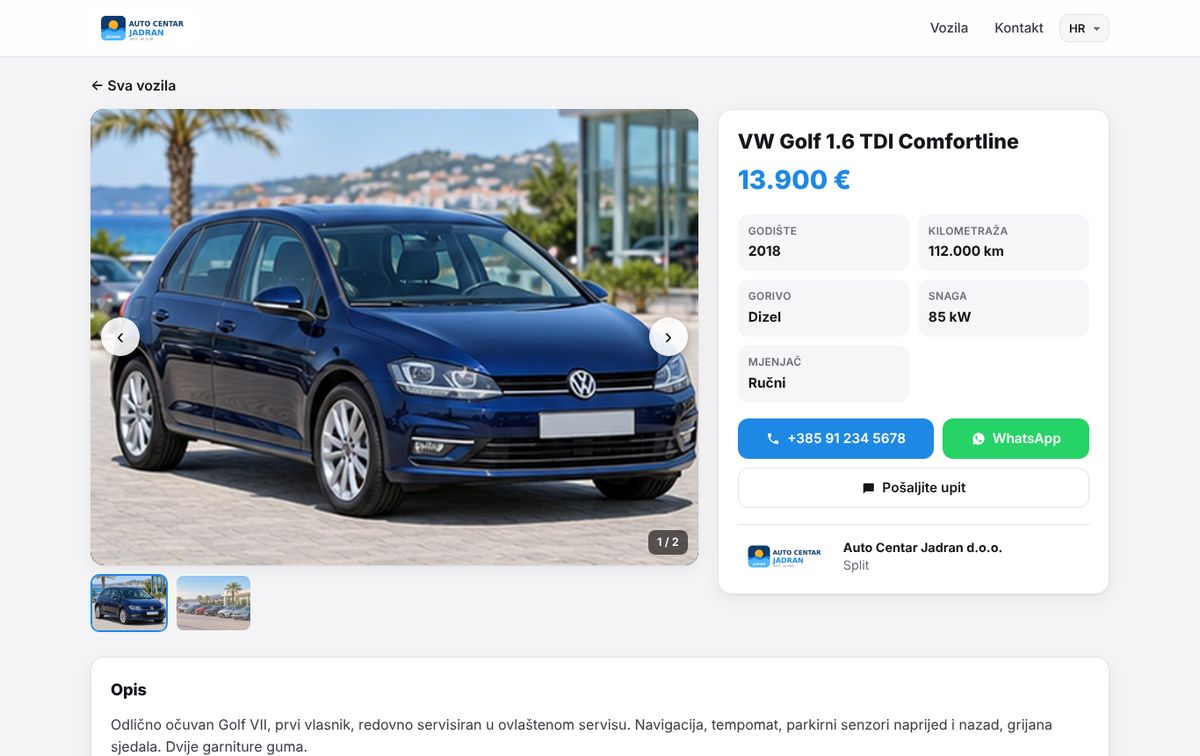 Primjer: stranica vozila na računalu