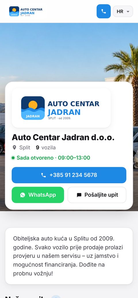 Primjer: Homepage trgovca na mobitelu