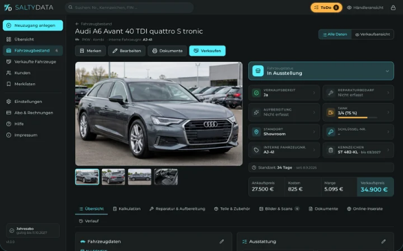 SALTYDATA: vozni park u DMS-u sa slikama, kalkulacijom i online oglasima