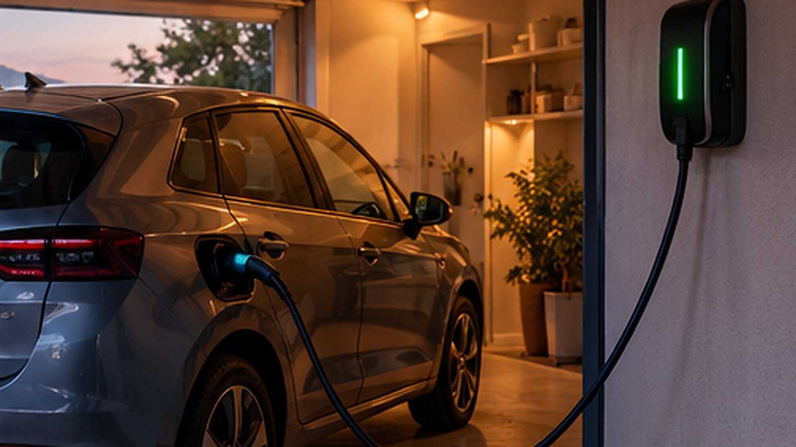Polovni električni auto puni se na kućnom punjaču u garaži